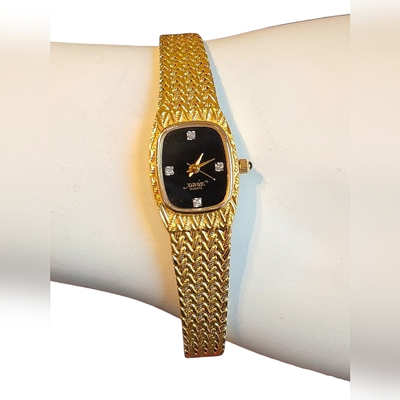 Xavier Accessories - Vintage Xavier Genuine Diamond Watch Swiss Parts Gold Plated Braided Band